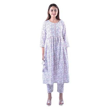 falah Handicrafts Society Women's Cotton Fabric Designer Naiyra Cut Women's Kurta with Pant Set (FHS/NAYCUT/23/30-M) White