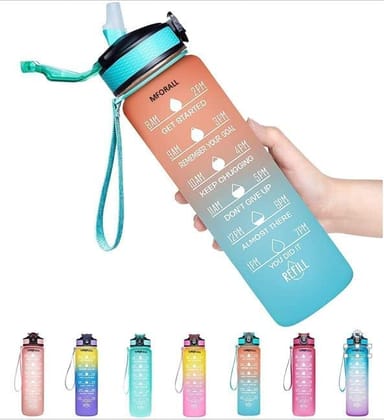EVERSTRONG Unbreakable Water Bottle, Motivational Time Marker, Sipper Bottle with straw, Water Bottle for Gym Office| Mobile App with Drinking Water Reminder 1000 Ml (Blue::Pink)