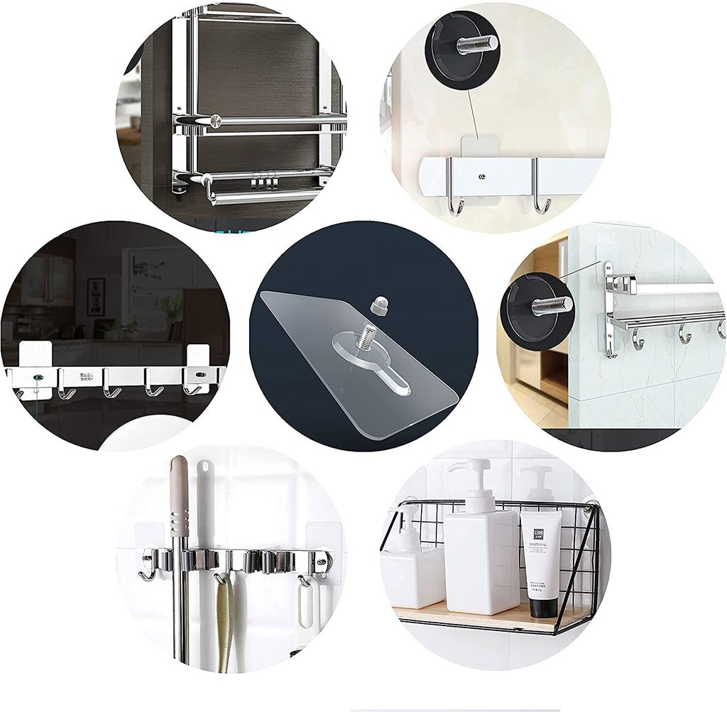 ZURU BUNCH Adhesive Hooks, Detachable Self Adhesive Wall Screw Hooks, Punch-Free Wall-Mounted Screw Hook Hooks for Bathroom, Kitchen