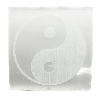 KITREE Natural Selenite Charging Engraved Ying Yang Symbol Squares Plate for Reiki Healing and Fengshui Crystal 7.5 x 7.5 Centimeters (Weight 95 GMS) (Shape Square) (Color White)