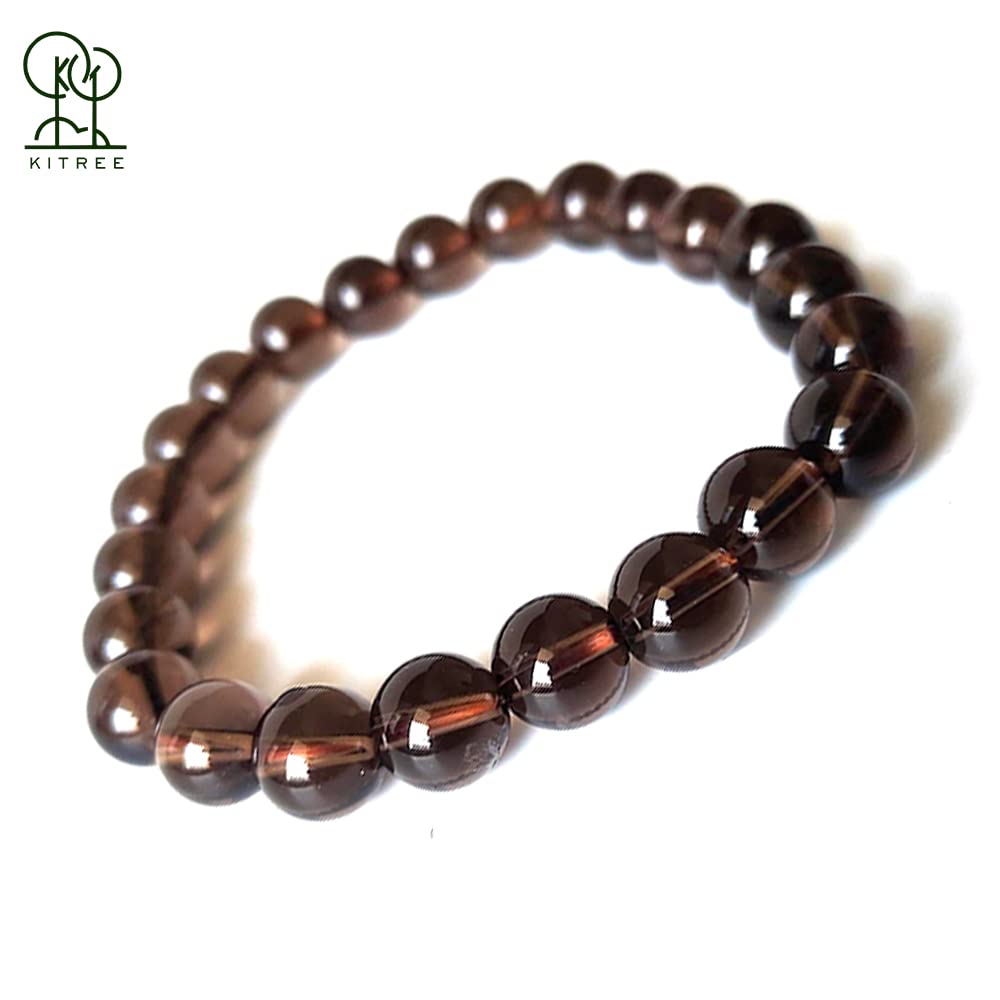 KITREE NATURAL FENG-SHUI REIKI HEALING SMOKY QUARTZ CRYSTAL BRACELET 8 MM ROUND SHAPE FOR MENS AND WOMENS(COLOR BROWN)