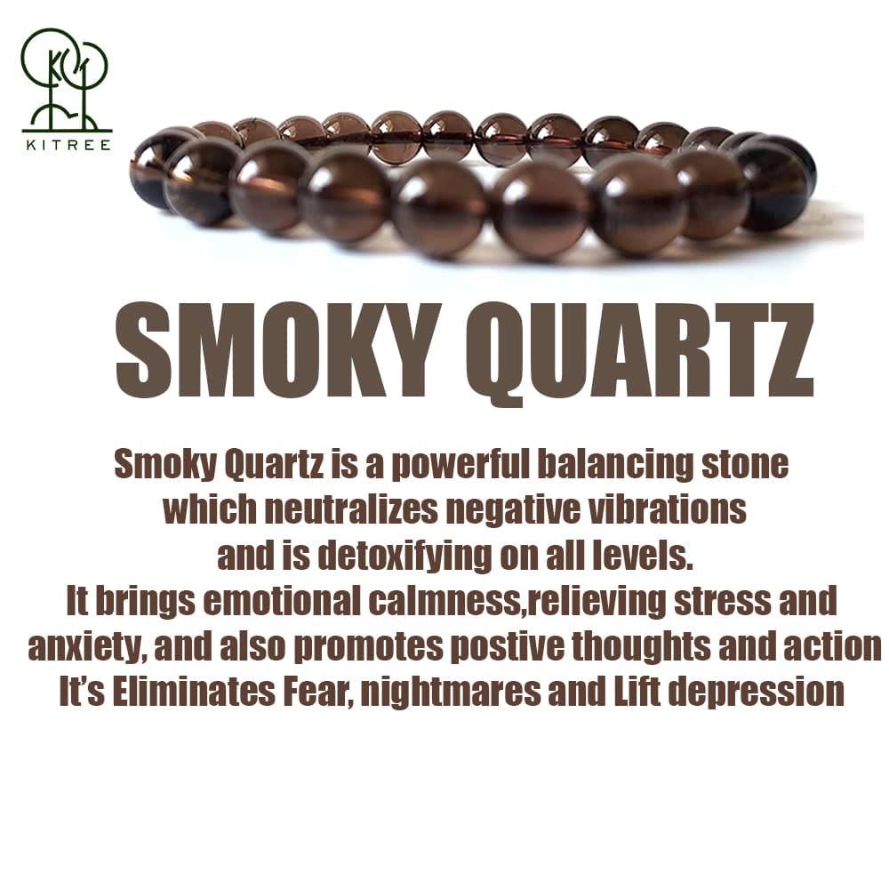 KITREE NATURAL FENG-SHUI REIKI HEALING SMOKY QUARTZ CRYSTAL BRACELET 8 MM ROUND SHAPE FOR MENS AND WOMENS(COLOR BROWN)