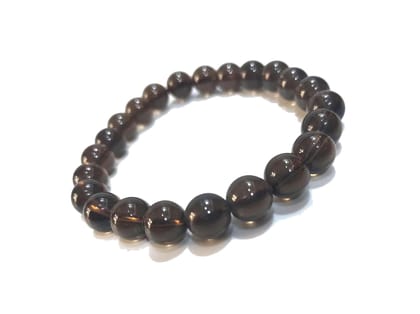 KITREE NATURAL FENG-SHUI REIKI HEALING SMOKY QUARTZ CRYSTAL BRACELET 8 MM ROUND SHAPE FOR MENS AND WOMENS(COLOR BROWN)