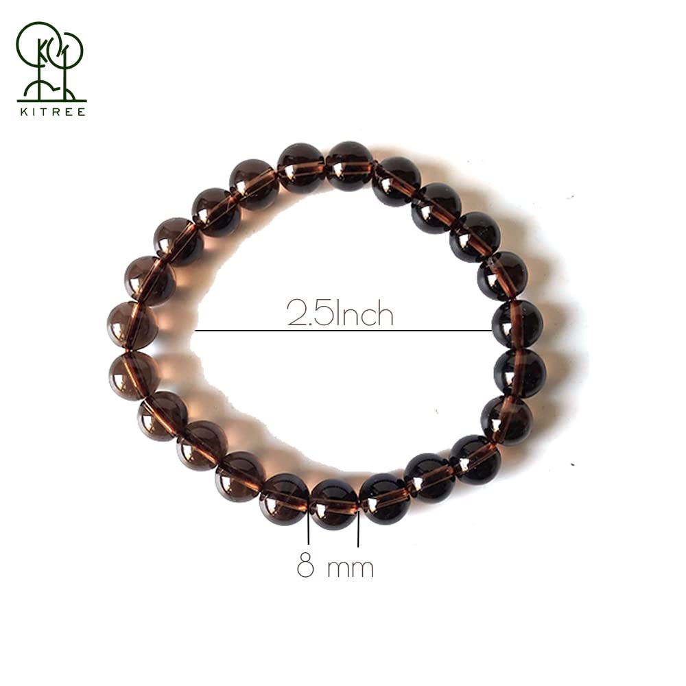KITREE NATURAL FENG-SHUI REIKI HEALING SMOKY QUARTZ CRYSTAL BRACELET 8 MM ROUND SHAPE FOR MENS AND WOMENS(COLOR BROWN)