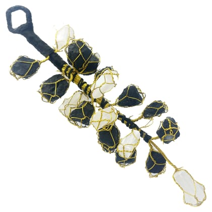 KITREE Energised Natural  Selenite & Black Tourmaline Crystal Hanging Tree with 21 Beads (Color White & Black)