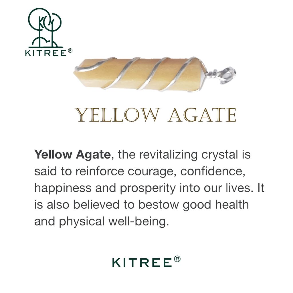 KITREE NATURAL YELLOW AGATE CRYSTAL PENCIL PENDENT WITH CHAIN FOR UNISEX 5 CM APPROX. (COLOR YELLOW)