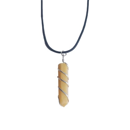 KITREE NATURAL YELLOW AGATE CRYSTAL PENCIL PENDENT WITH  CHAIN FOR UNISEX 5 CM APPROX. (COLOR YELLOW)