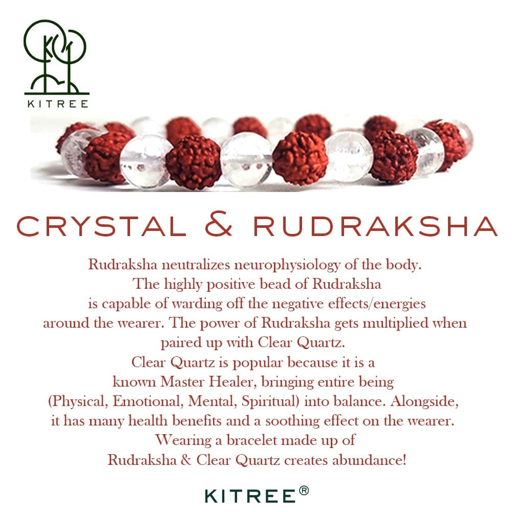 KITREE NATURAL CLEAR QUARTZ AND RUDRAKSHA BRACELET 8MM ROUND FOR UNISEX (COLOR WHITE AND BROWN)