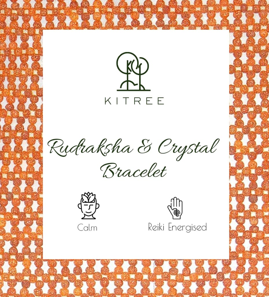 KITREE NATURAL CLEAR QUARTZ AND RUDRAKSHA BRACELET 8MM ROUND FOR UNISEX (COLOR WHITE AND BROWN)