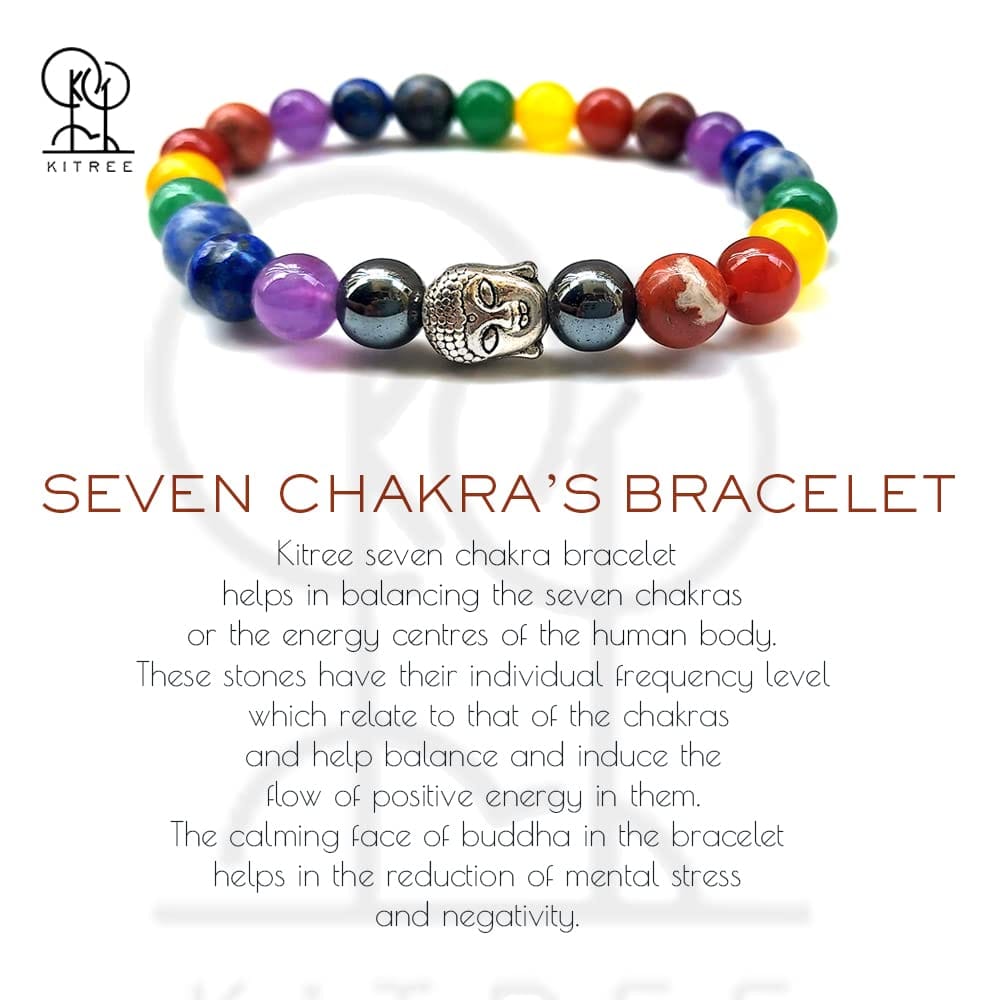 KITREE ENERGISED NATURAL SEVEN CHAKRAS CRYSTAL BRACELET WITH BUDDHA 8MM ROUND SHAPE FOR UNISEX (MULTI COLOR)