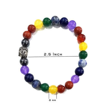 KITREE ENERGISED NATURAL SEVEN CHAKRAS CRYSTAL BRACELET WITH BUDDHA 8MM ROUND SHAPE FOR UNISEX (MULTI COLOR)