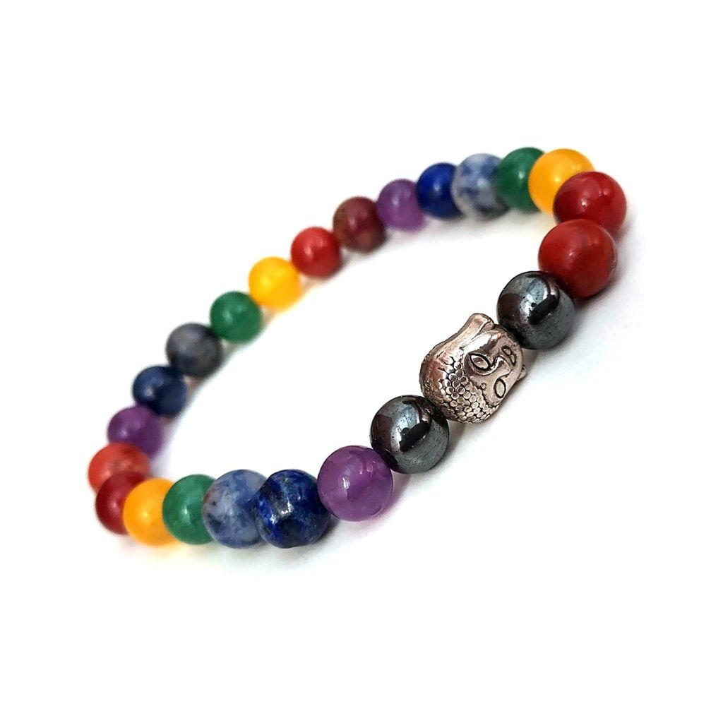 KITREE ENERGISED NATURAL SEVEN CHAKRAS CRYSTAL BRACELET WITH BUDDHA 8MM ROUND SHAPE FOR UNISEX (MULTI COLOR)