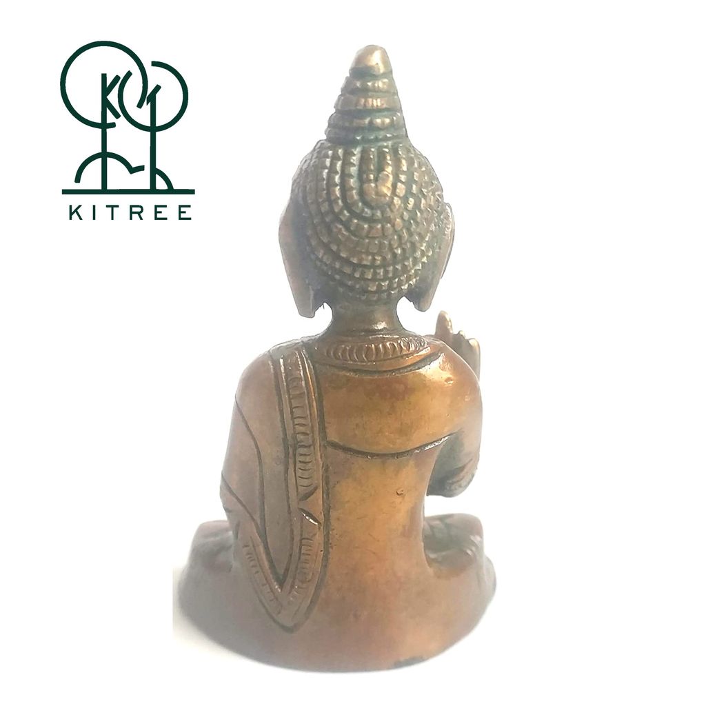 KITREE Lord Buddha Blessing Idol Made with Brass and Polished (4 INCH APROXX.) (Red)