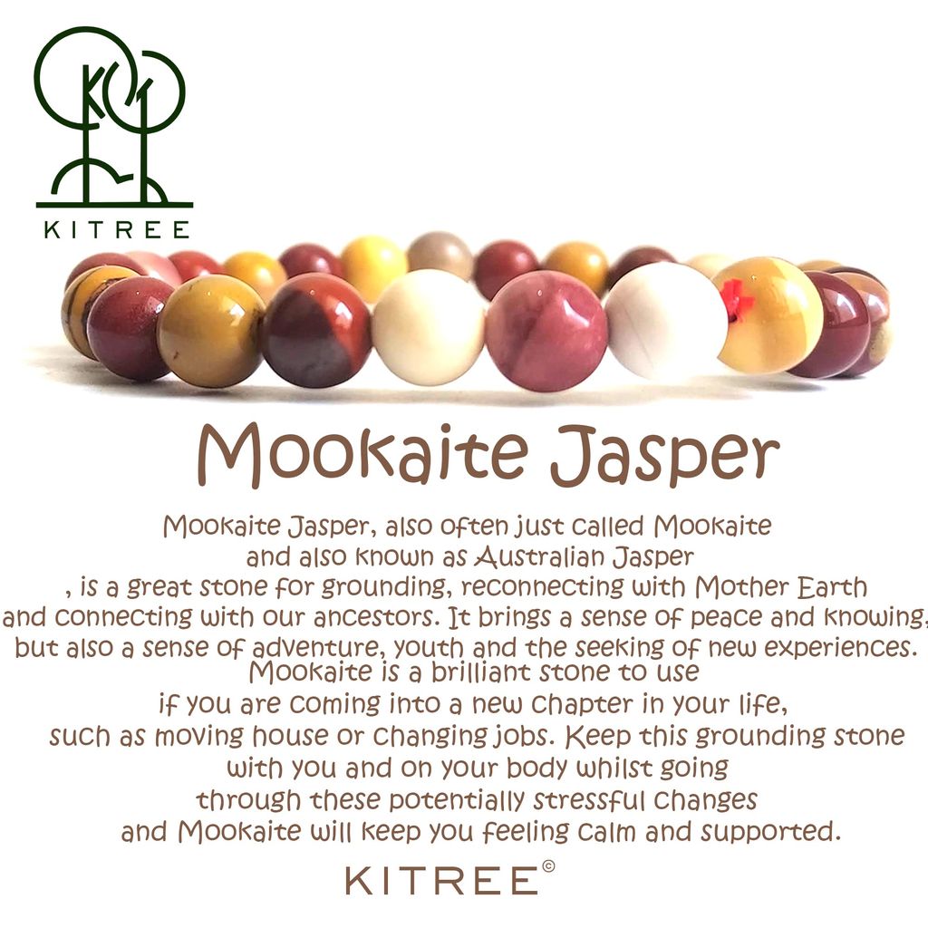 KITREE ENERGISED NATURAL MOOKITE JASPER CRYSTAL BRACELET 8MM ROUND FOR UNISEX (MULTI COLR)