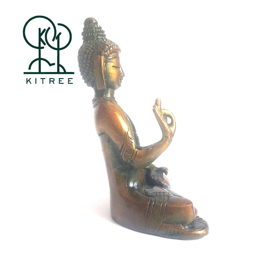 KITREE Lord Buddha Blessing Idol Made with Brass and Polished (4 INCH APROXX.) (Red)