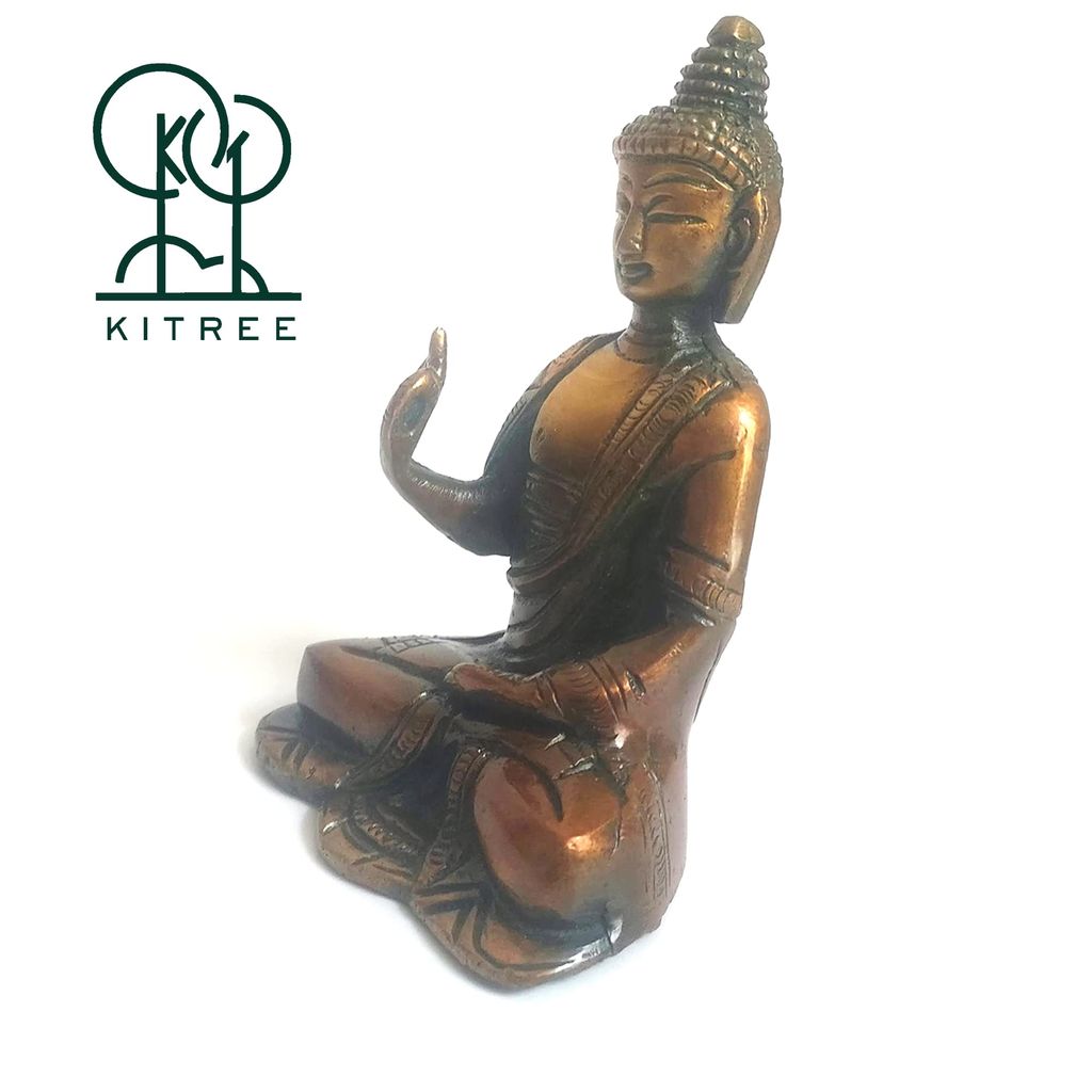 KITREE Lord Buddha Blessing Idol Made with Brass and Polished (4 INCH APROXX.) (Red)