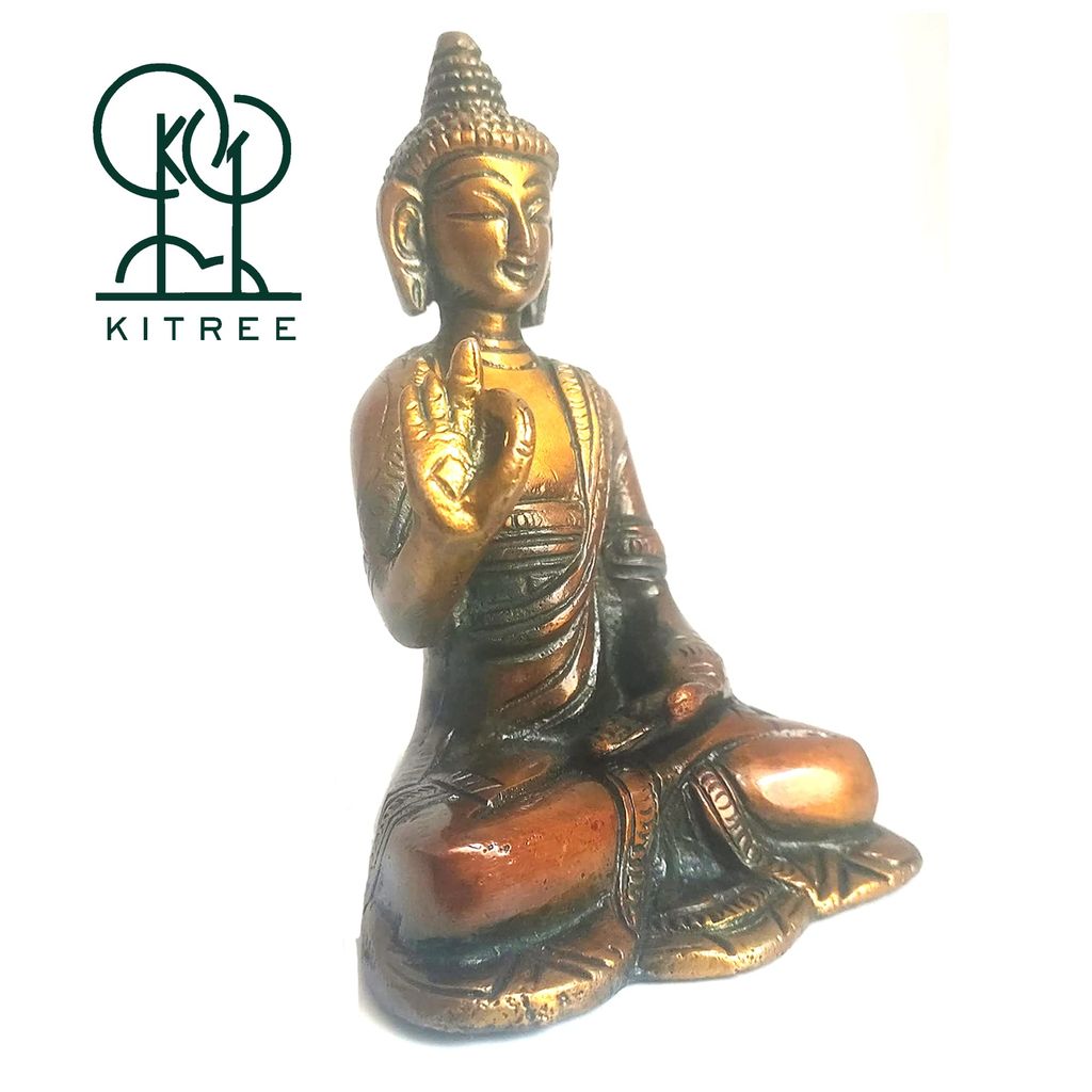 KITREE Lord Buddha Blessing Idol Made with Brass and Polished (4 INCH APROXX.) (Red)