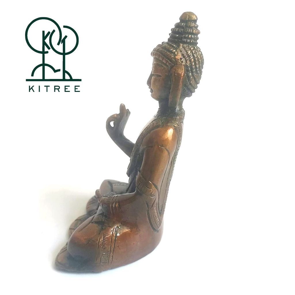 KITREE Lord Buddha Blessing Idol Made with Brass and Polished (4 INCH APROXX.) (Red)