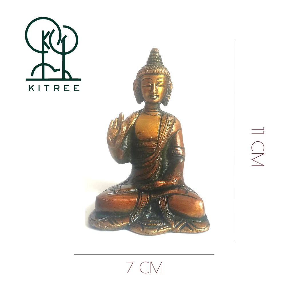 KITREE Lord Buddha Blessing Idol Made with Brass and Polished (4 INCH APROXX.) (Red)