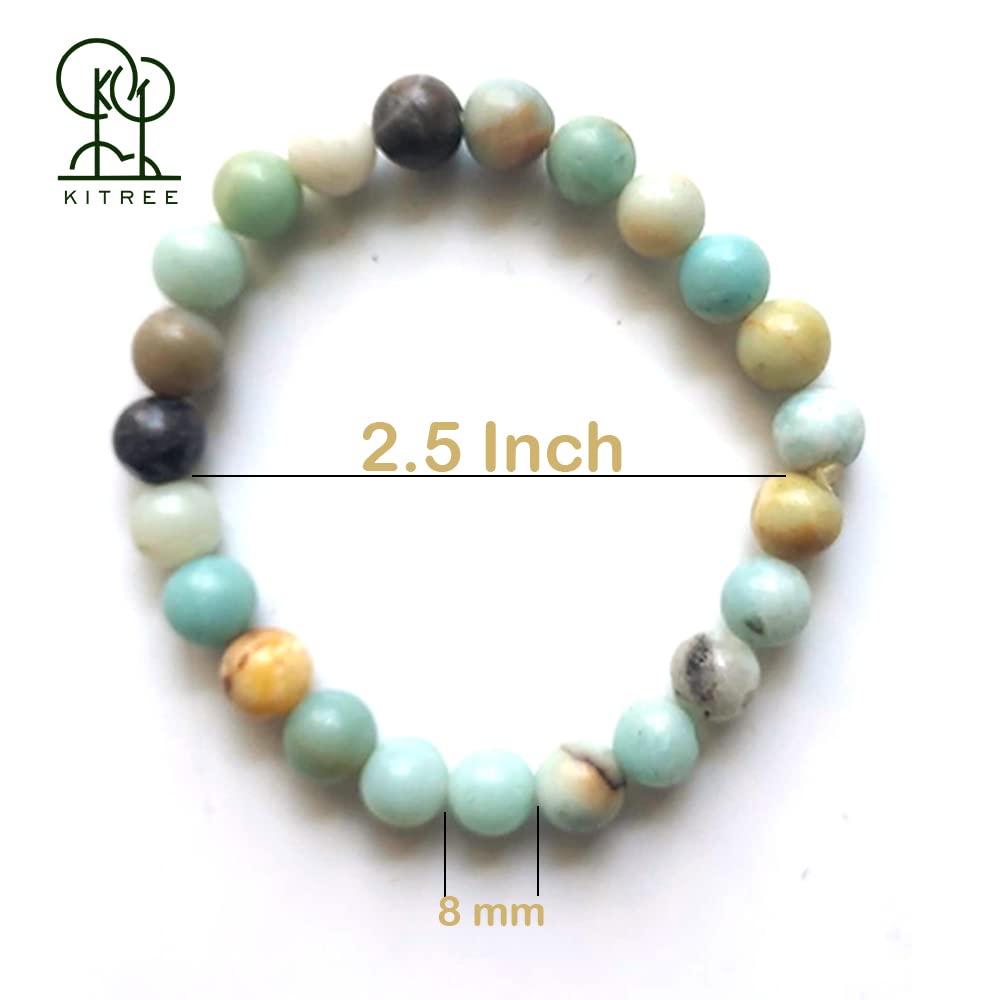KITREE NATURAL AMAZONITE CRYSTAL BRACELET REIKI HEALING FENG -SHUI 8MM ROUND FOR MENS AND WOMENS (COLOR GREEN)