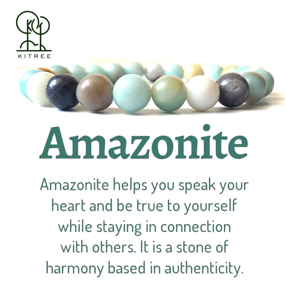KITREE NATURAL AMAZONITE CRYSTAL BRACELET REIKI HEALING FENG -SHUI 8MM ROUND FOR MENS AND WOMENS (COLOR GREEN)