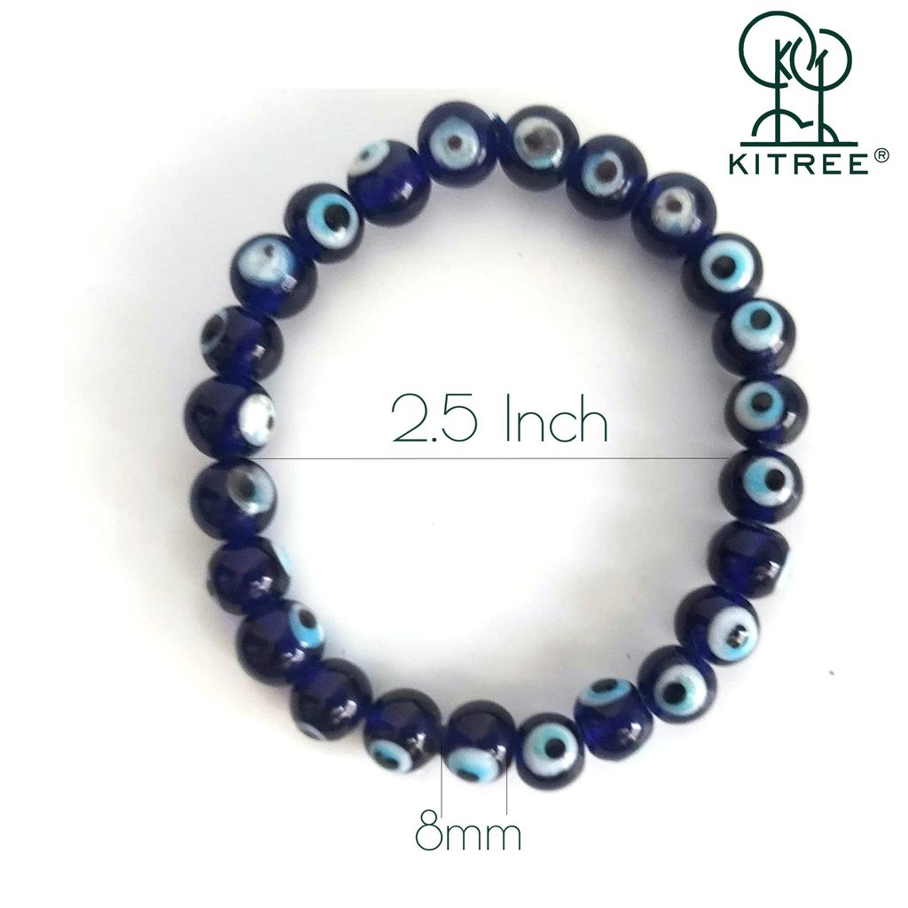 KITREE NATURAL EVIL EYE CRYSTAL BRACELET 8MM ROUND FOR UNISEX (COLR BLUE)