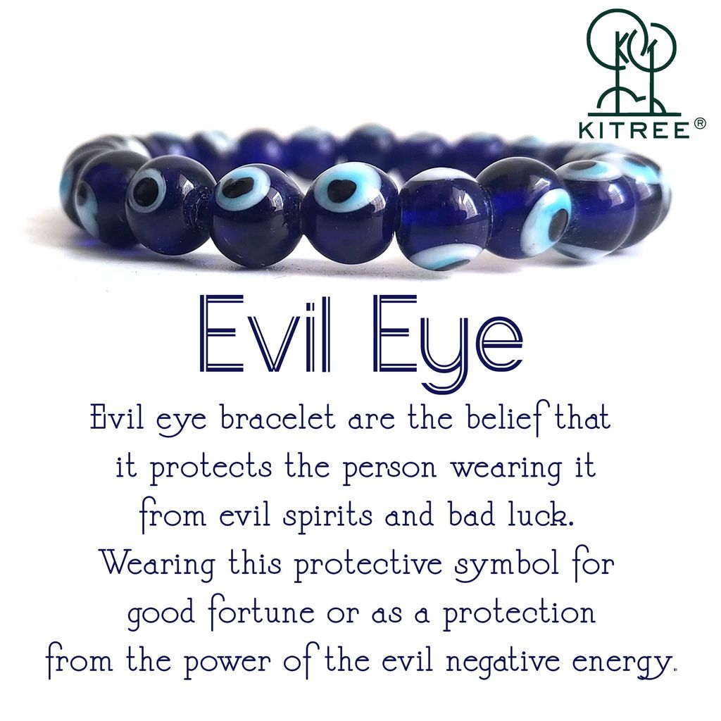 KITREE NATURAL EVIL EYE CRYSTAL BRACELET 8MM ROUND FOR UNISEX (COLR BLUE)