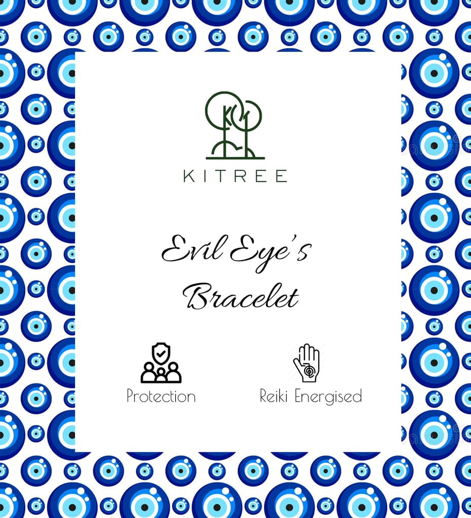 KITREE NATURAL EVIL EYE CRYSTAL BRACELET 8MM ROUND FOR UNISEX (COLR BLUE)