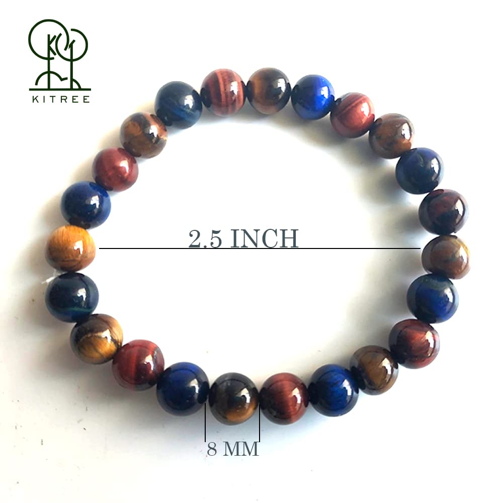 KITREE MULTI TIGER EYE CRYSTAL REIKI HEALING BRACELET 8MM ROUND FOR UNISEX (COLOR MULTI)