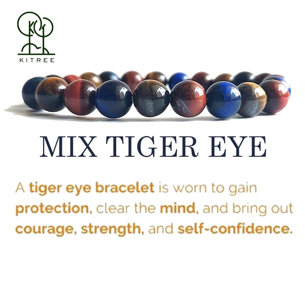 KITREE MULTI TIGER EYE CRYSTAL REIKI HEALING BRACELET 8MM ROUND FOR UNISEX (COLOR MULTI)