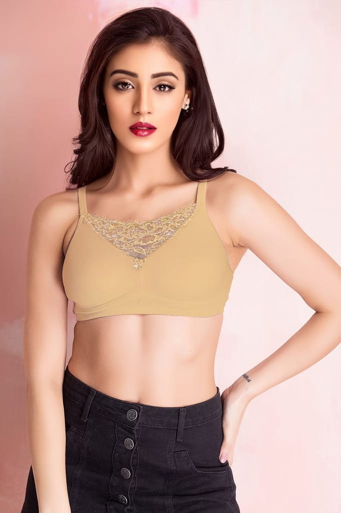 Non-Padded Non-Wired Full Figure Cami Bra in Skin – Cotton Rich - Camisoles | Buy online on ZillyBuy