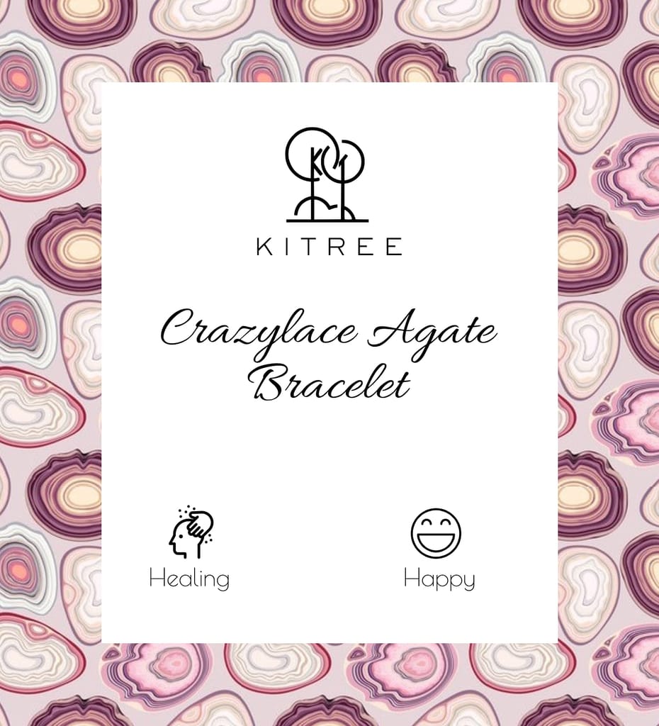 KITREE NATURAL CRAZY LACE AGTE CRYSTAL REIKI HEALING BRACELET 8MM ROUND FOR UNISEX (COLOR MULTI-COLOR)