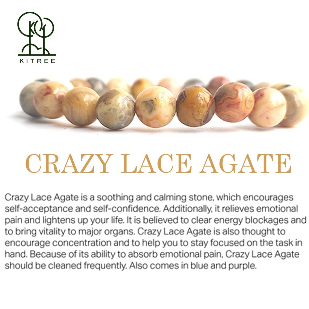 KITREE NATURAL CRAZY LACE AGTE CRYSTAL REIKI HEALING BRACELET 8MM ROUND FOR UNISEX (COLOR MULTI-COLOR)