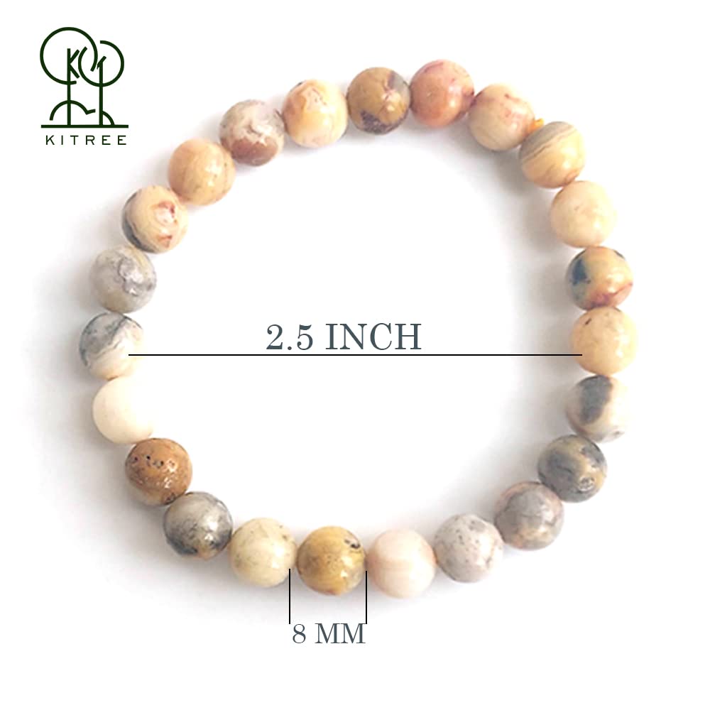 KITREE NATURAL CRAZY LACE AGTE CRYSTAL REIKI HEALING BRACELET 8MM ROUND FOR UNISEX (COLOR MULTI-COLOR)