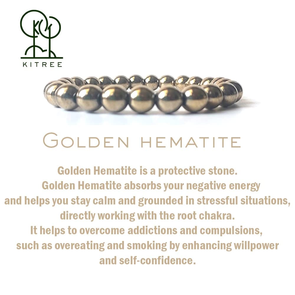 KITREE NATURAL GOLDEN HEMATITE FENG-SHUI REIKI HEALING BRACELET 8 MM ROUND SHAPE FOR MENS AND WOMENS (COLOR GOLDEN)
