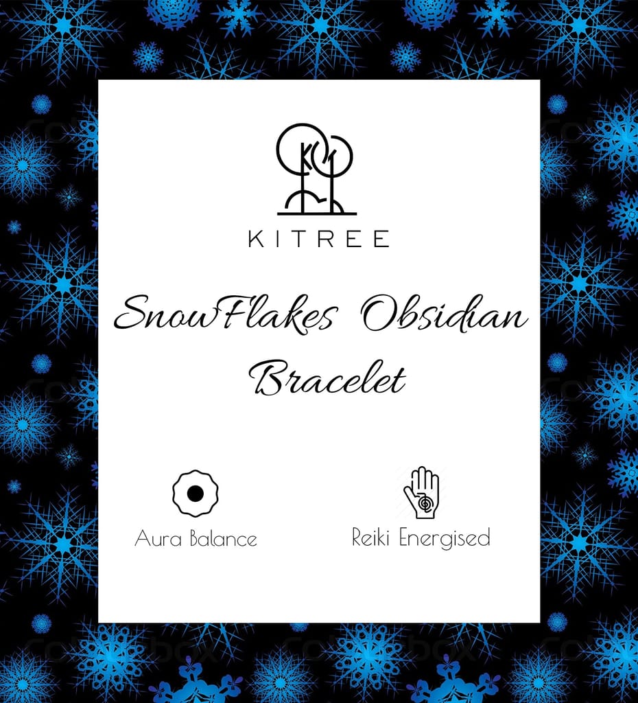 KITREE NATURAL SNOWFLAKES OBSIDIAN CRYSTAL BRACELET 8MM ROUND FOR UNISEX (COLOR GREY & BLACK)