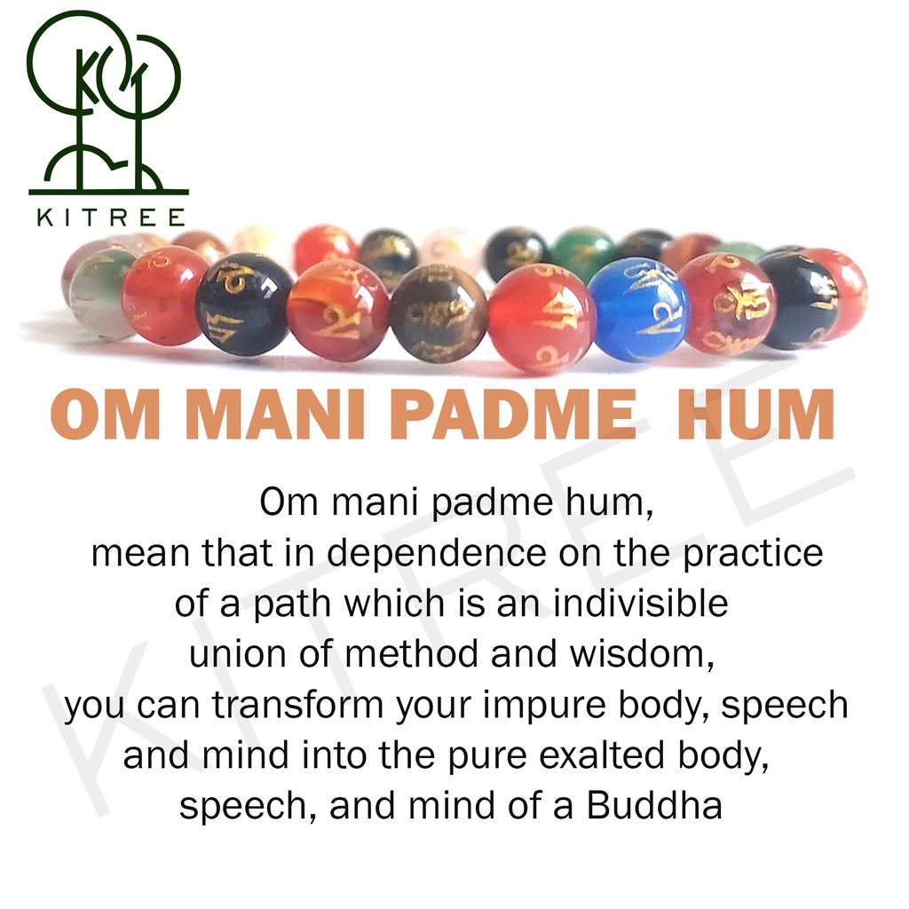 KITREE NATURAL OM MANI PADME HUM CRYSTAL BRACELET 8MM ROUND FOR UNISEX (MULTI COLOR)