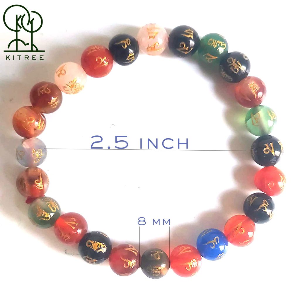 KITREE NATURAL OM MANI PADME HUM CRYSTAL BRACELET 8MM ROUND FOR UNISEX (MULTI COLOR)