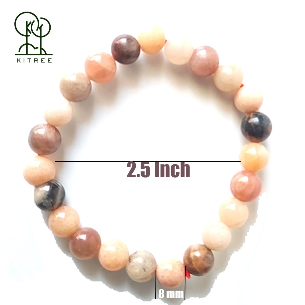 KITREE PEACH MOONSTONE CRYSTAL REIKI HEALING BRACELET 8MM ROUND FOR UNISEX (COLOR PEACH)