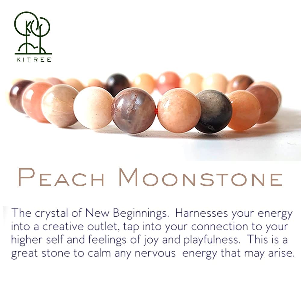 KITREE PEACH MOONSTONE CRYSTAL REIKI HEALING BRACELET 8MM ROUND FOR UNISEX (COLOR PEACH)