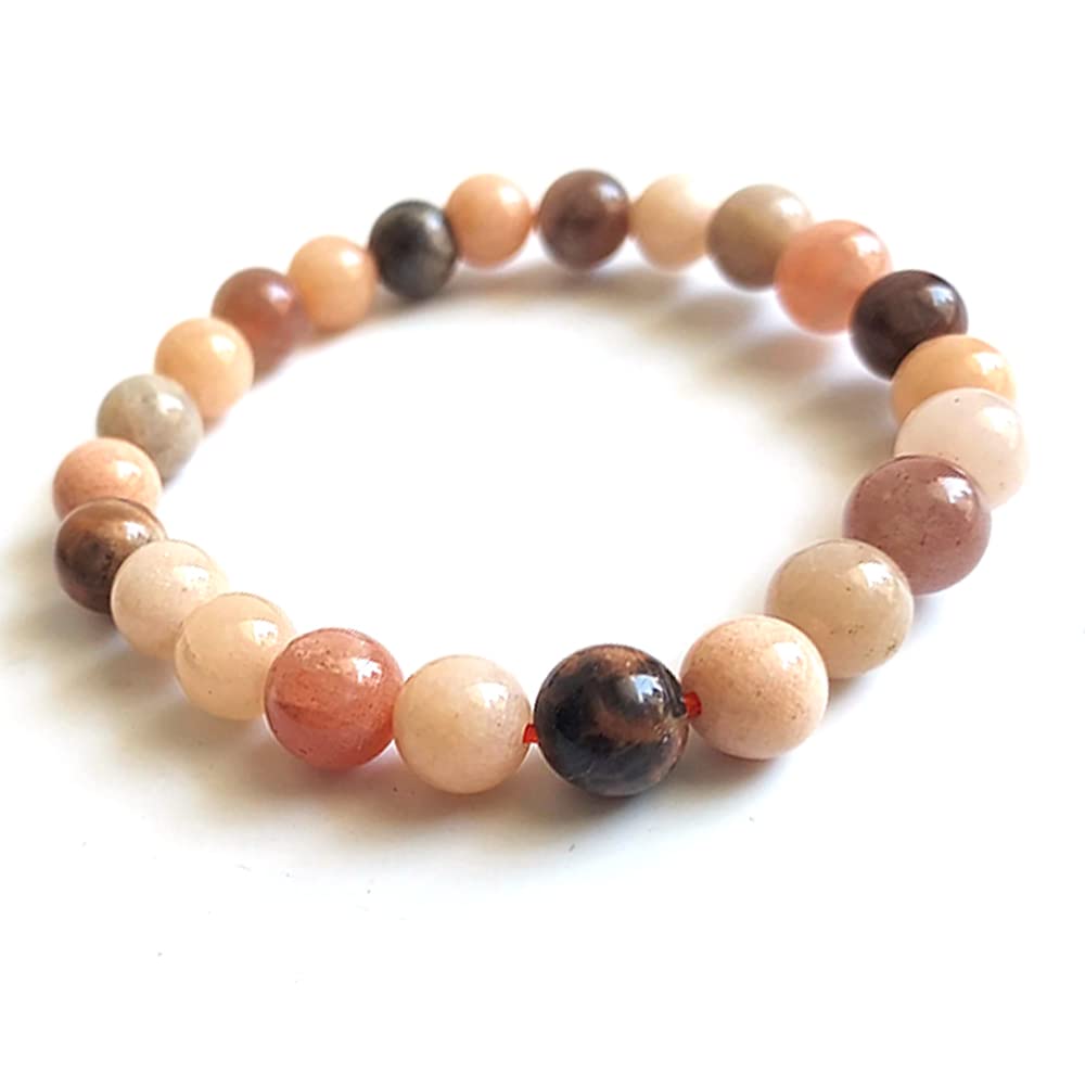 KITREE PEACH MOONSTONE CRYSTAL REIKI HEALING BRACELET 8MM ROUND FOR UNISEX (COLOR PEACH)
