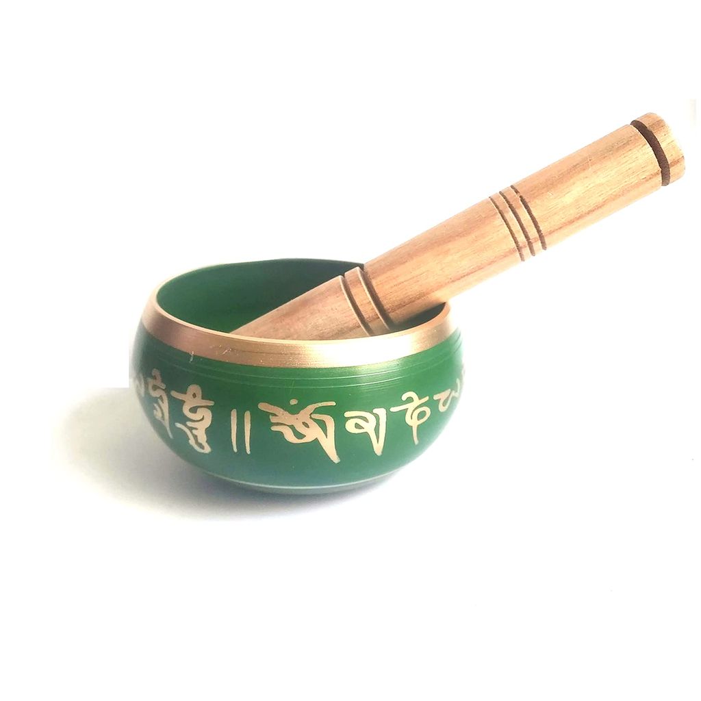 KITREE Tibetan Bowl | Singing Bowl | Himalayan bowl | Meditation instrument with Wooden Stick (Size 4 inch approx) (GREEN)