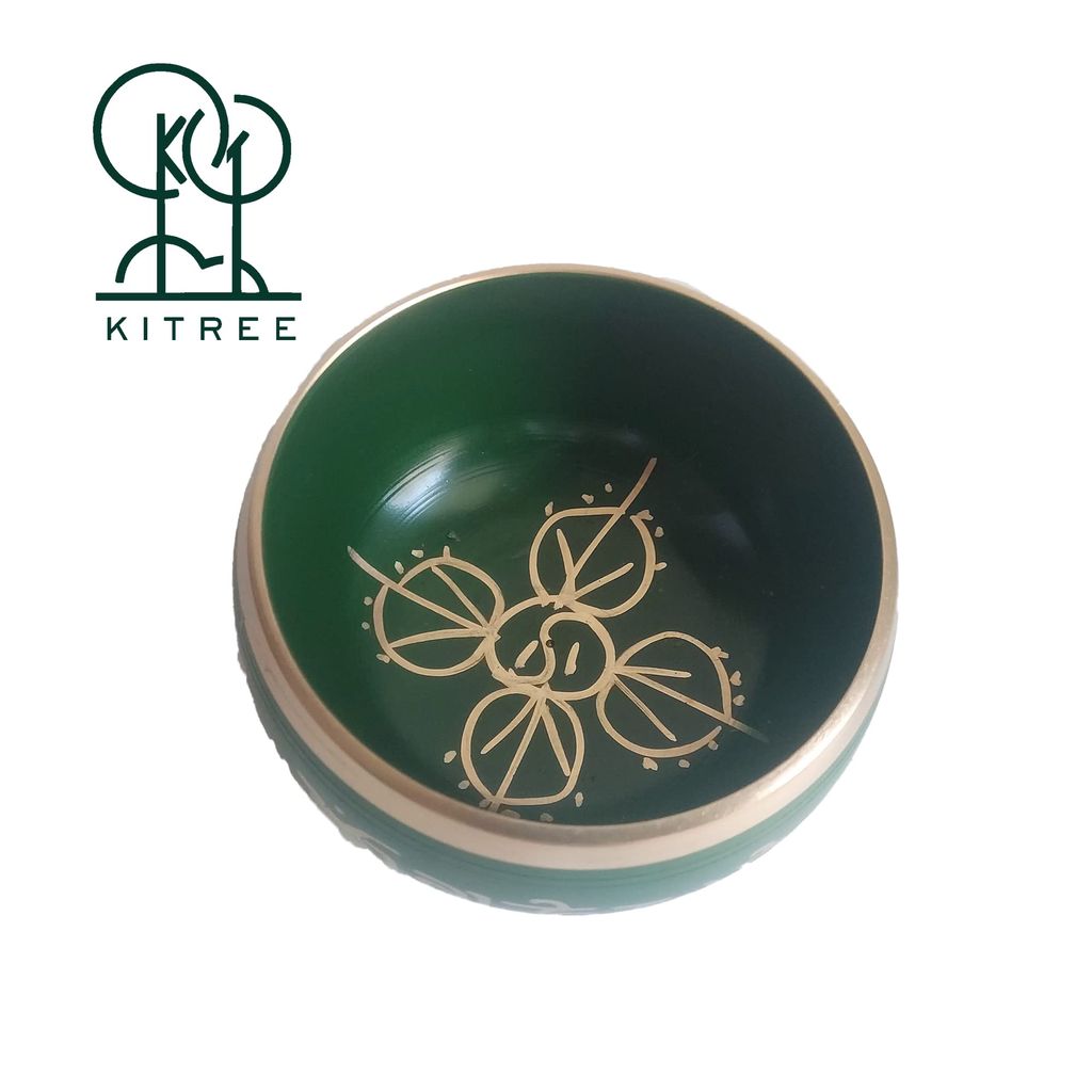 KITREE Tibetan Bowl | Singing Bowl | Himalayan bowl | Meditation instrument with Wooden Stick (Size 4 inch approx) (GREEN)