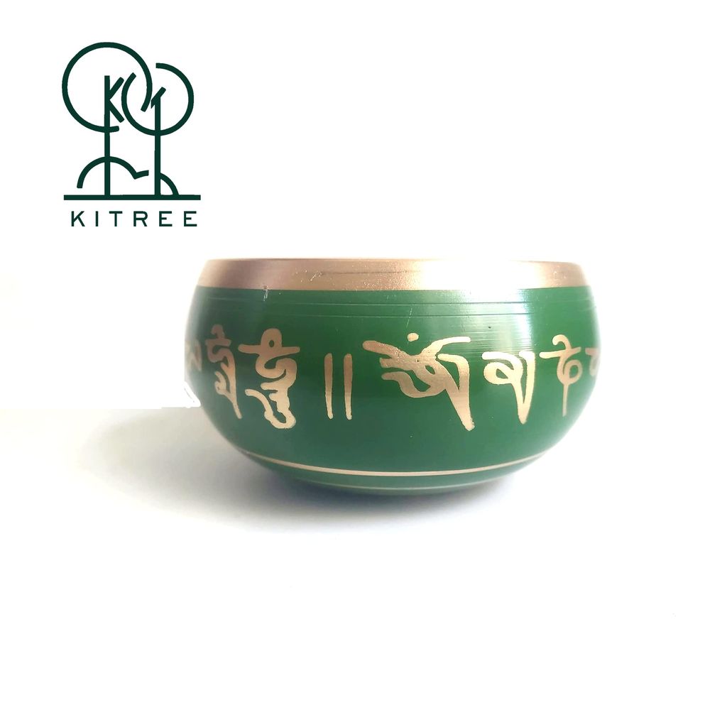KITREE Tibetan Bowl | Singing Bowl | Himalayan bowl | Meditation instrument with Wooden Stick (Size 4 inch approx) (GREEN)