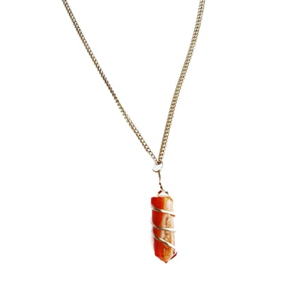 KITREE NATURAL RED CARNELIAN CRYSTAL STONE PENCIL PENDENT WITH CHAIN FOR UNISEX 5 CM APPROX. (COLOR RED)