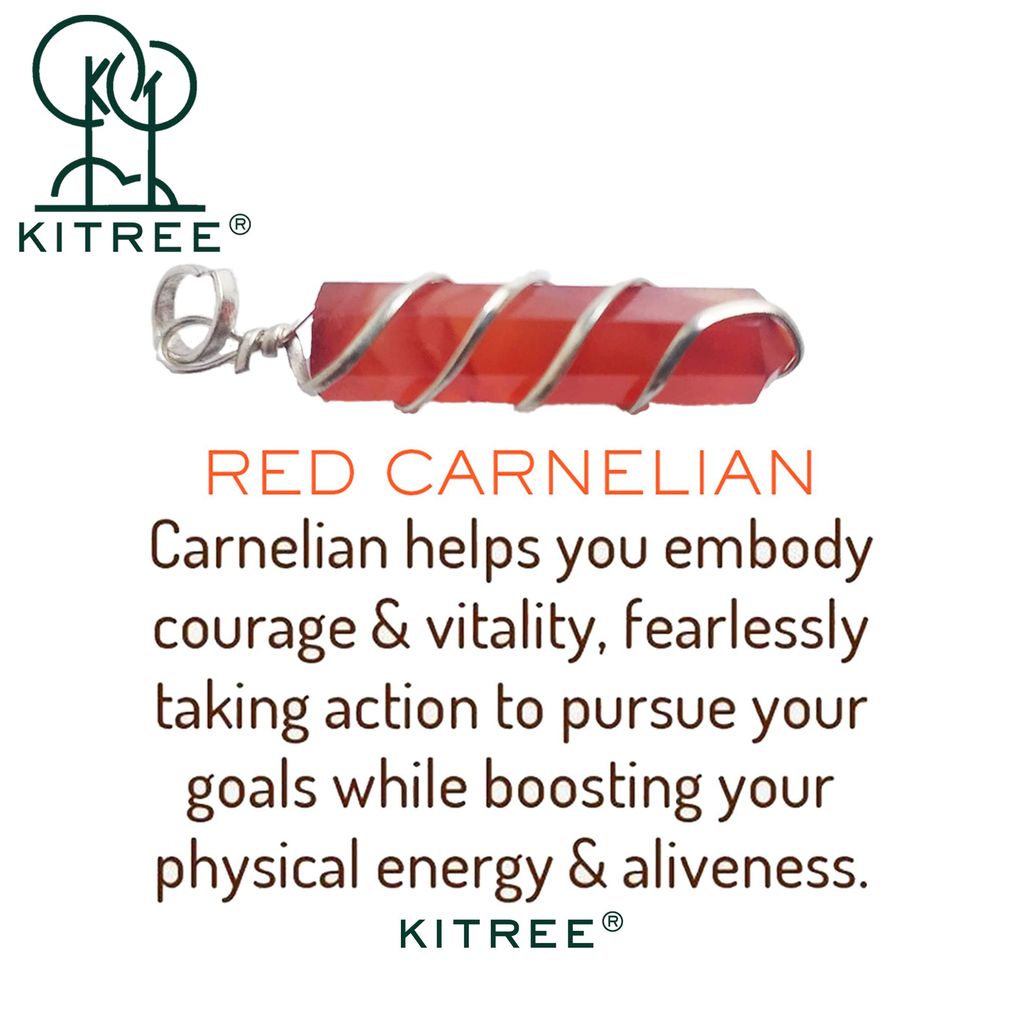 KITREE NATURAL RED CARNELIAN CRYSTAL STONE PENCIL PENDENT WITH CHAIN FOR UNISEX 5 CM APPROX. (COLOR RED)