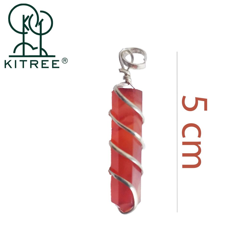KITREE NATURAL RED CARNELIAN CRYSTAL STONE PENCIL PENDENT WITH CHAIN FOR UNISEX 5 CM APPROX. (COLOR RED)