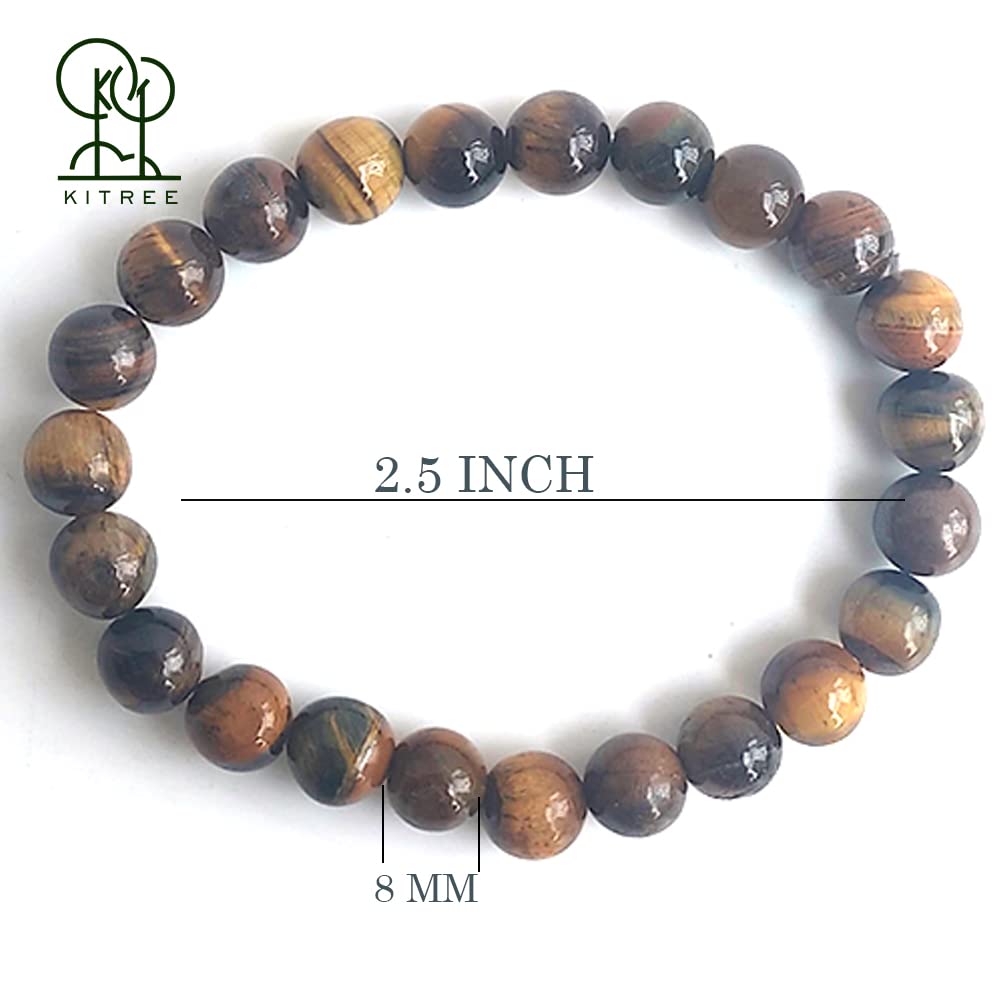 KITREE NATURAL TIGER EYE CRYSTAL BRACELET 8MM ROUND FOR UNISEX (COLOR GOLDEN BROWN)