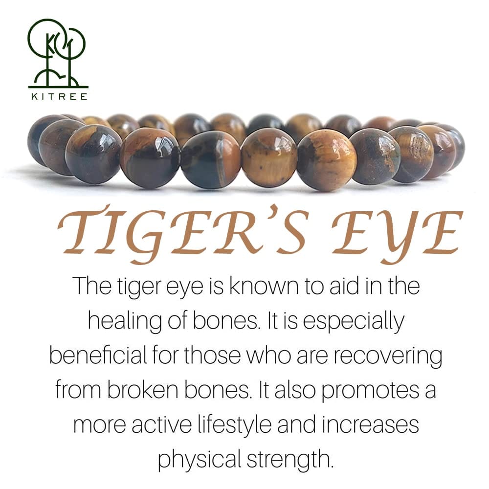 KITREE NATURAL TIGER EYE CRYSTAL BRACELET 8MM ROUND FOR UNISEX (COLOR GOLDEN BROWN)