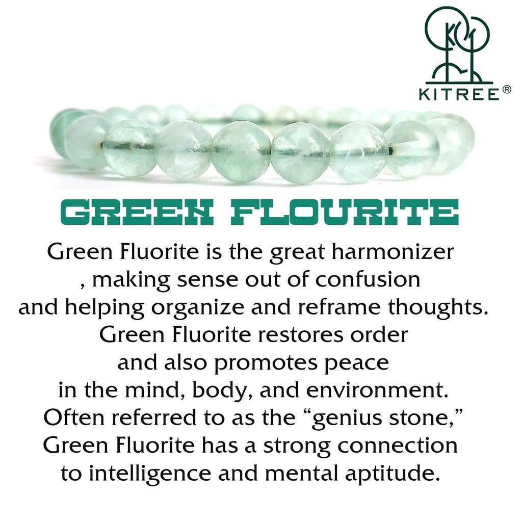 KITREE NATURAL GREEN FLOURITE CRYSTAL BRACELET 8MM ROUND FOR UNISEX (GREEN COLOR)